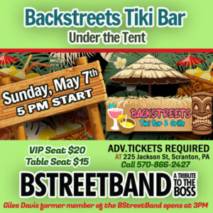 Backstreets Tiki Bar under the tent! Scranton, Pa (5:Pm Start) 2225 Jackson St, Scranton, PA www.JZtours.com @ Backstreets Tiki Bar